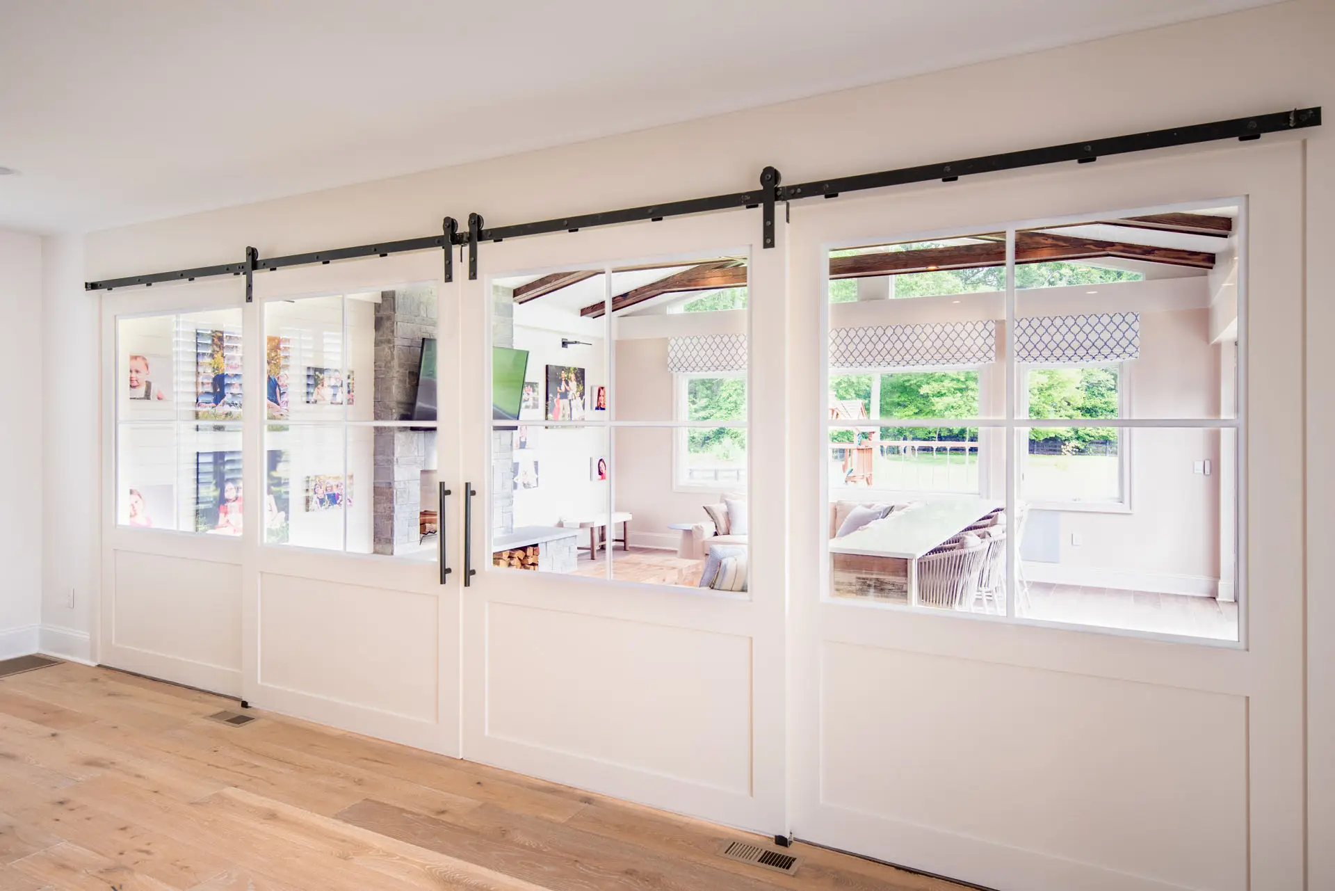 view from kitchen through sliding doors