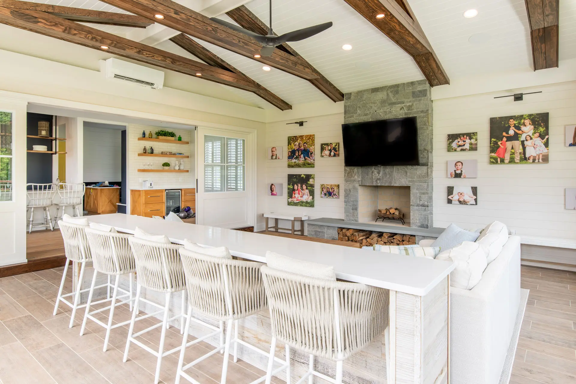 custom high counter in sun room