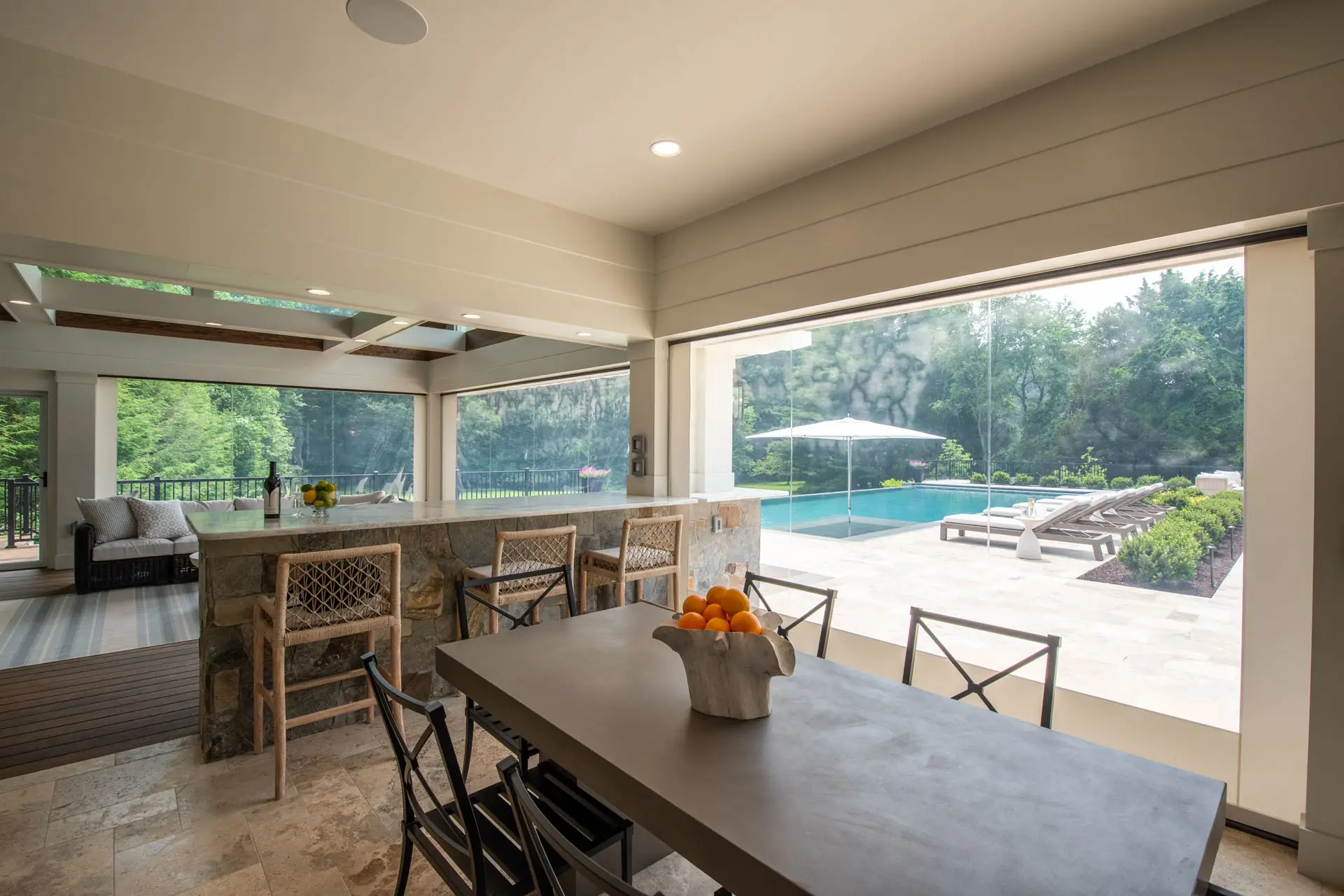 dining table wih center piece and doors closed